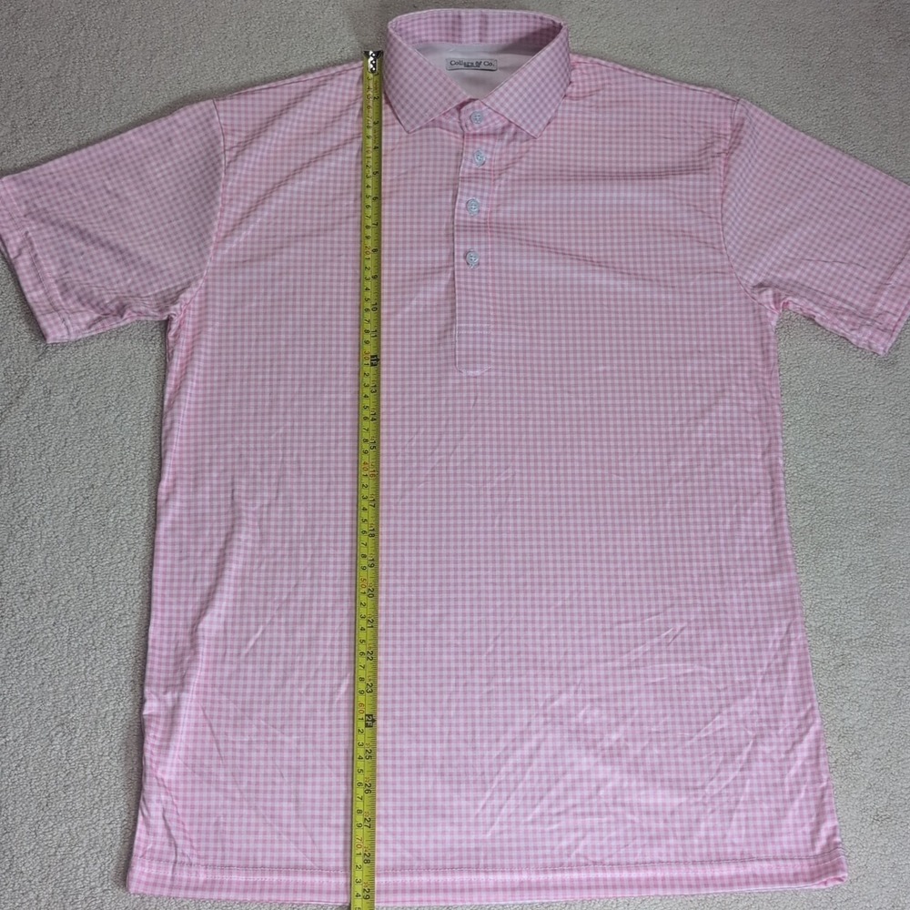 Collars and Co Dress Collar Polo Shirt Mens M Pink Gingham Check Performance - Picture 6 of 10